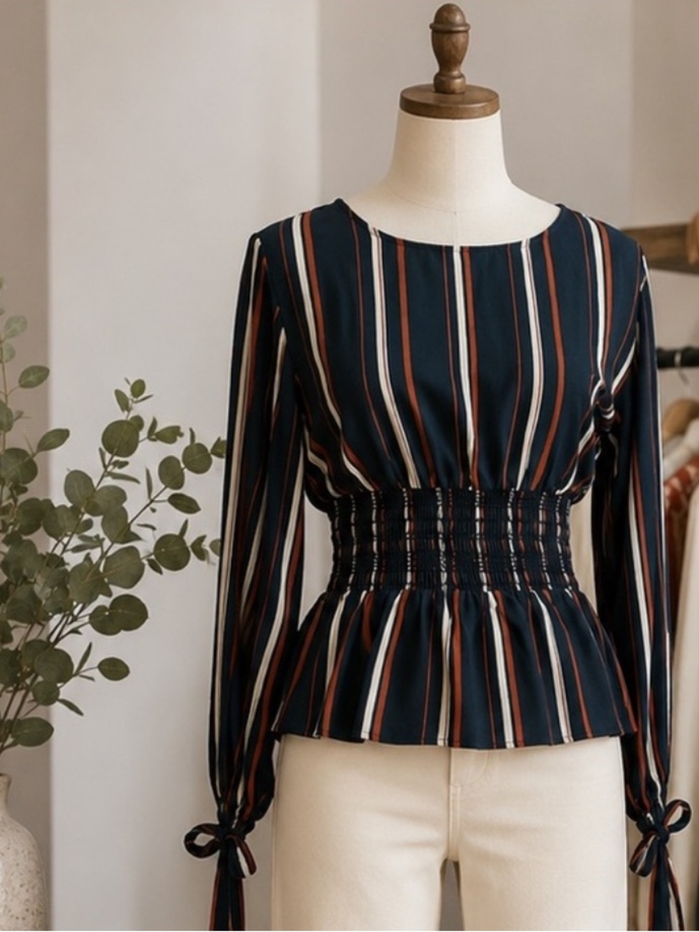 Sweet Claire Green Striped Blouse - Size Small